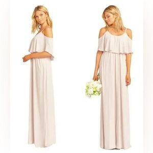 Show Me Your MuMu Caitlin Ruffle Maxi Dress Size Small Beige Tan Bridesmaid